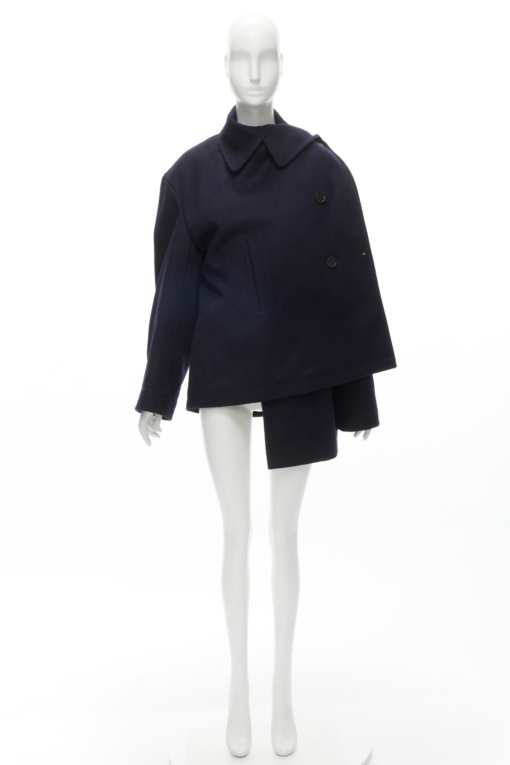 BALENCIAGA 2018 Wrap navy wool deconstructed double breasted coat M 4