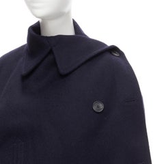 BALENCIAGA 2018 Wrap navy wool deconstructed double breasted coat M