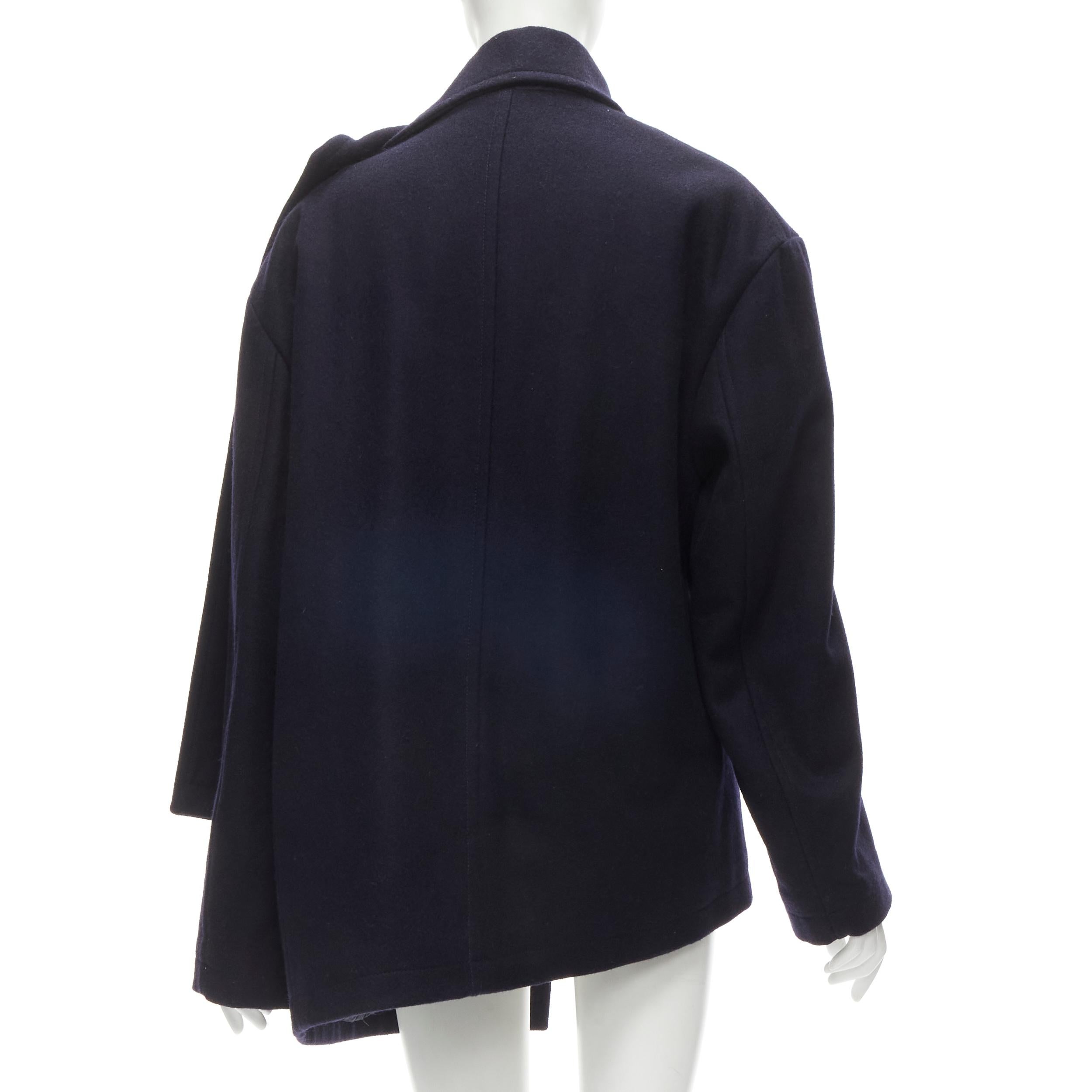 Women's BALENCIAGA 2018 Wrap navy wool deconstructed double breasted coat M