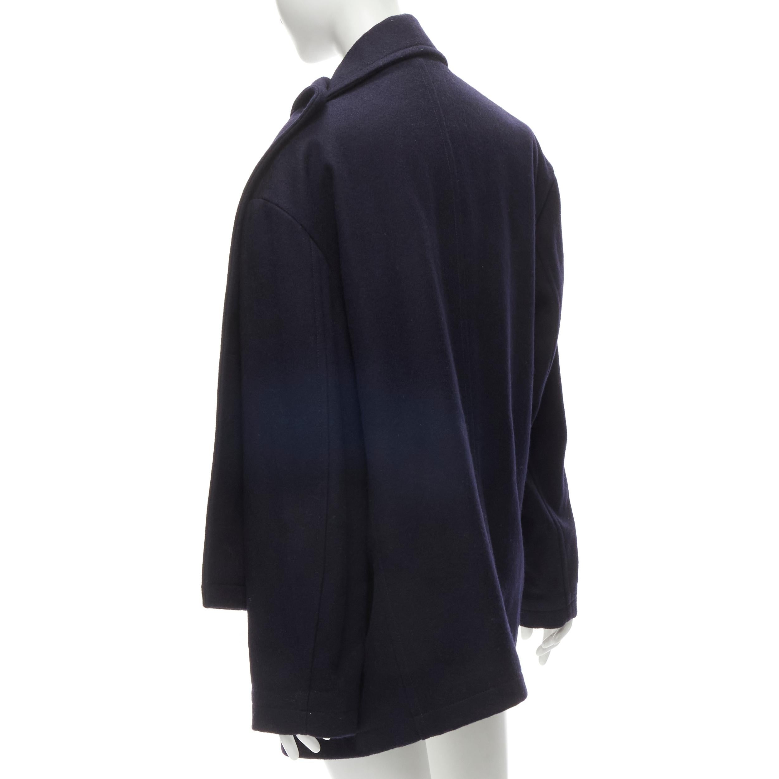 BALENCIAGA 2018 Wrap navy wool deconstructed double breasted coat M 1