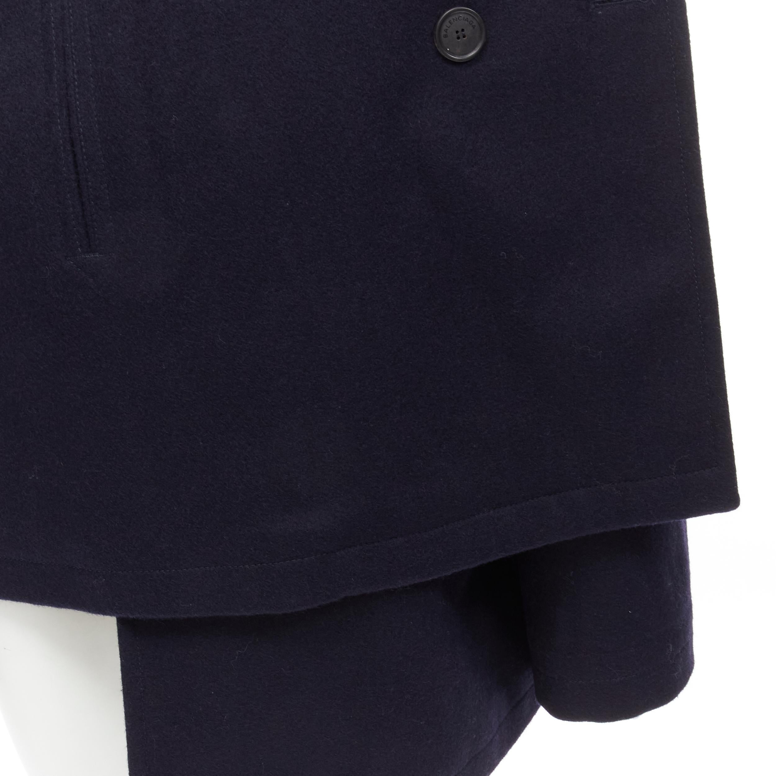 BALENCIAGA 2018 Wrap navy wool deconstructed double breasted coat M 3