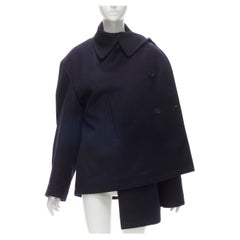 BALENCIAGA 2018 Wrap navy wool deconstructed double breasted coat M