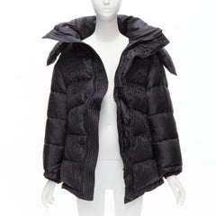 BALENCIAGA 2019 black all logo jacquard Swing hooded quilted puffer coat FR36 S