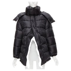 BALENCIAGA 2019 black all logo jacquard Swing hooded quilted puffer coat FR36 S