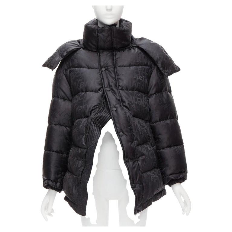 BALENCIAGA 2019 black all logo jacquard Swing hooded quilted 