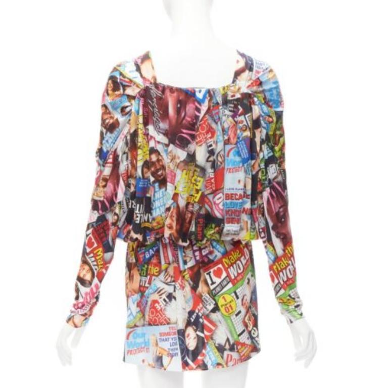 Donna Balenciaga 2019 Cover Girl Magazine Tabloid Mini abito con scollo a V e arricciature FR34 XS in vendita