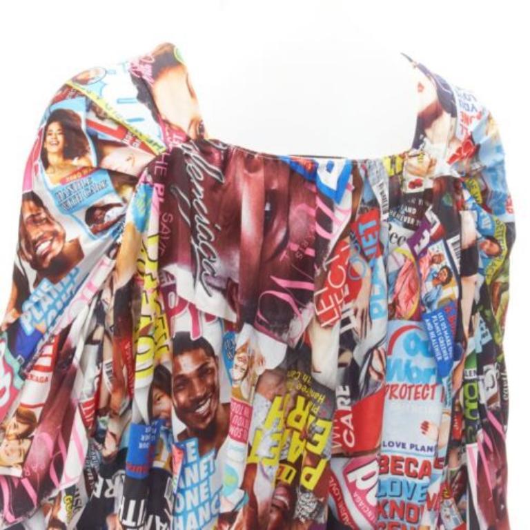Balenciaga 2019 Cover Girl Magazine Tabloid Mini abito con scollo a V e arricciature FR34 XS in vendita 2