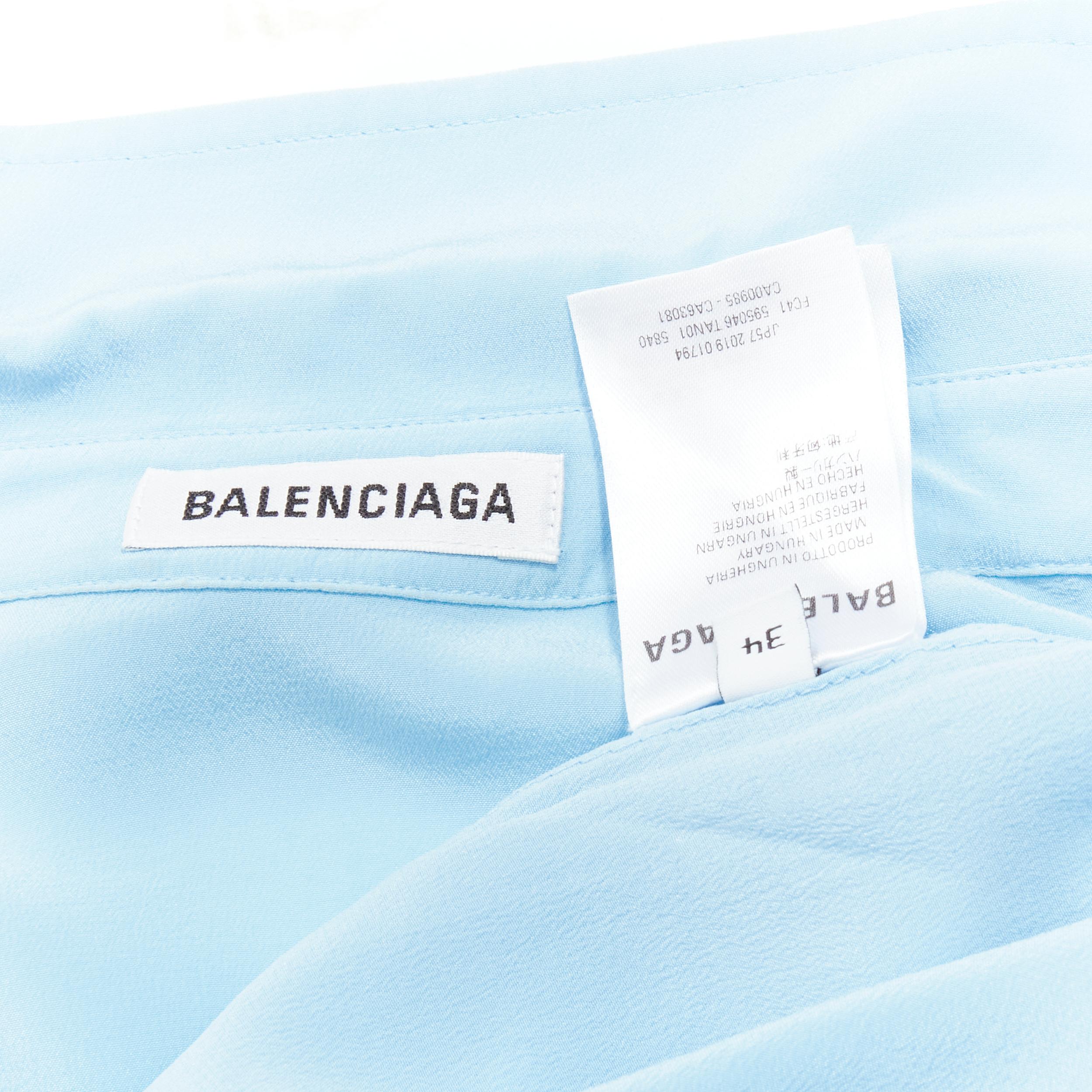 Women's BALENCIAGA 2019 Demna 100% silk light blue logo print back shirt FR34 XS
