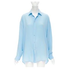 BALENCIAGA 2019 Demna 100% silk light blue logo print back shirt FR34 XS