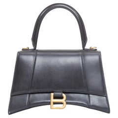 BALENCIAGA 2019 Demna Hourglass Small black smooth leather B flap bag