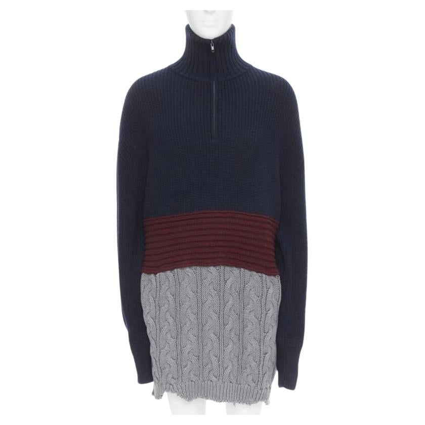 BALENCIAGA Runway 2019 Pull oversize délavé en maille de câble à 3 couches, taille M en vente