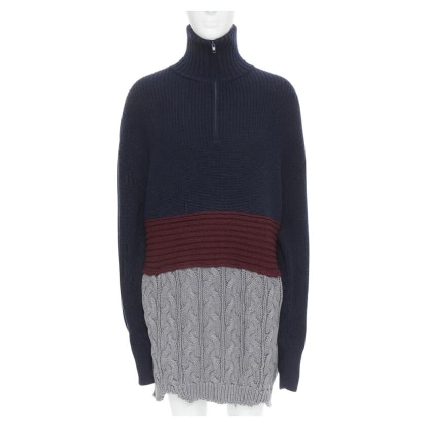 BALENCIAGA 2019 Runway 3 layered cable knit distressed oversized sweater M For Sale