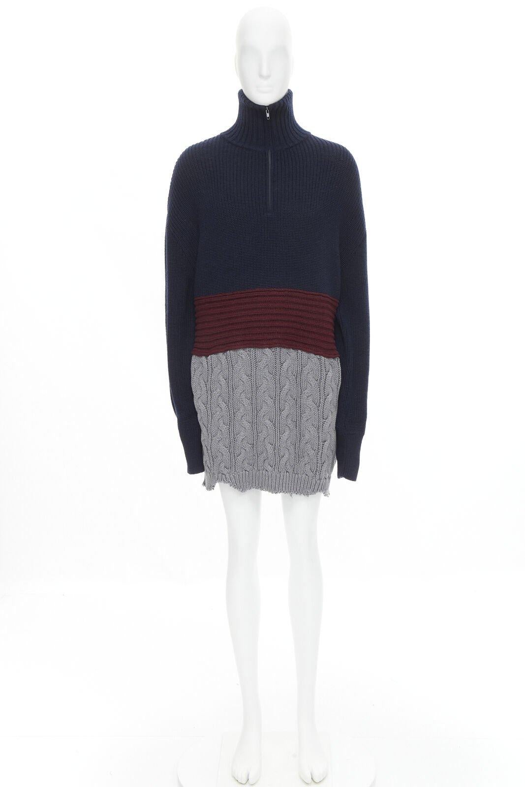 BALENCIAGA 2019 Runway 3 layered cable knit distressed oversized sweater S For Sale 5