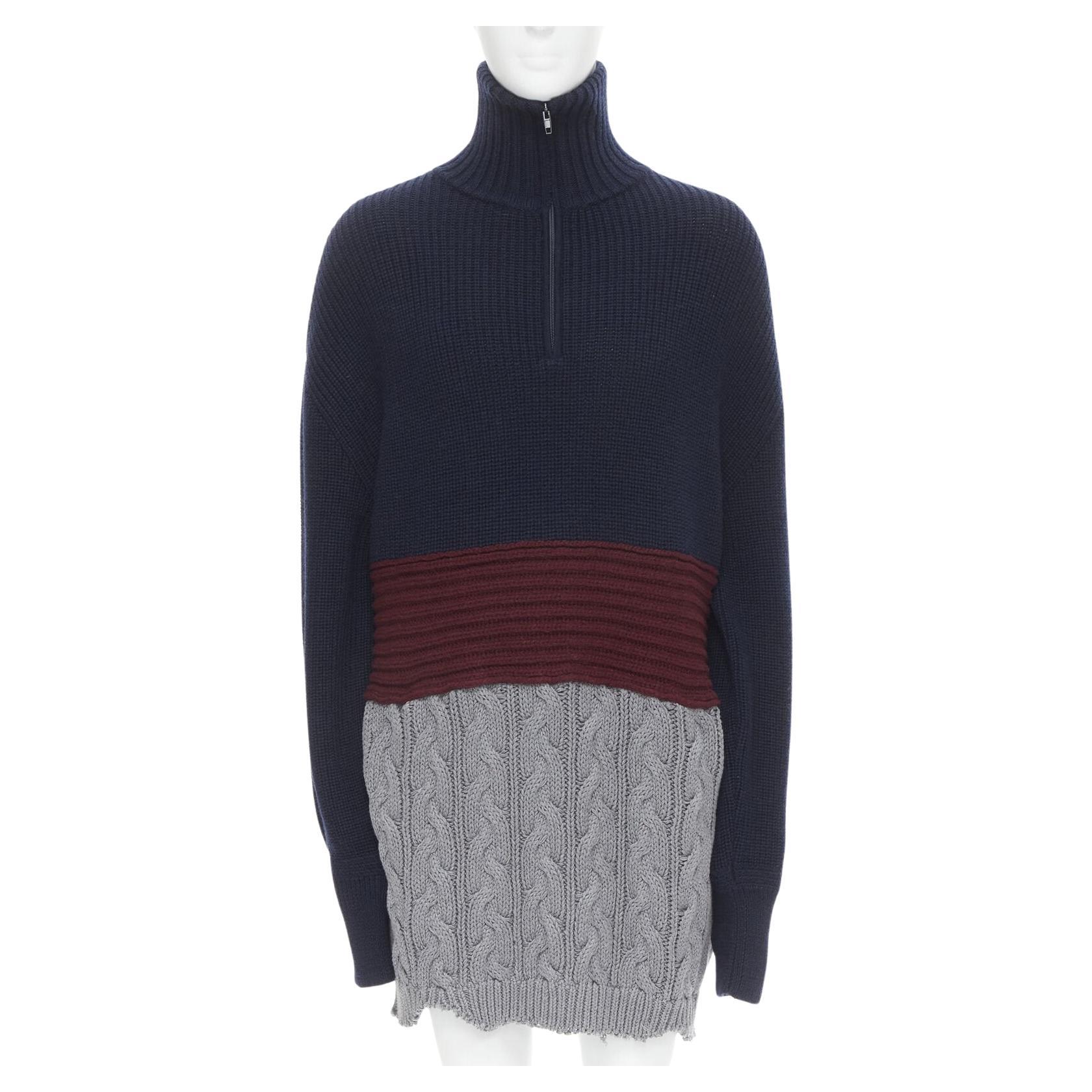 BALENCIAGA 2019 Runway 3 layered cable knit distressed oversized sweater S For Sale