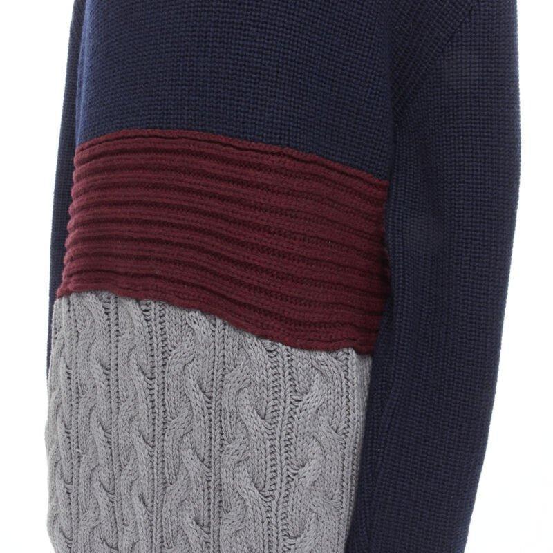 BALENCIAGA 2019 Runway 3 layered cable knit distressed oversized sweater XS
Reference: TGAS/C00474
Brand: Balenciaga
Designer: Demna
Model: 555959 T1523 8496
Collection: Pre Fall 2019 - Runway
Material: Wool, Cotton
Color: Navy, Multicolour
Pattern: