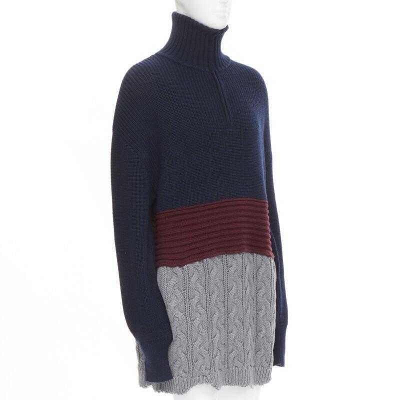 Black BALENCIAGA 2019 Runway 3 layered cable knit distressed oversized sweater XS For Sale