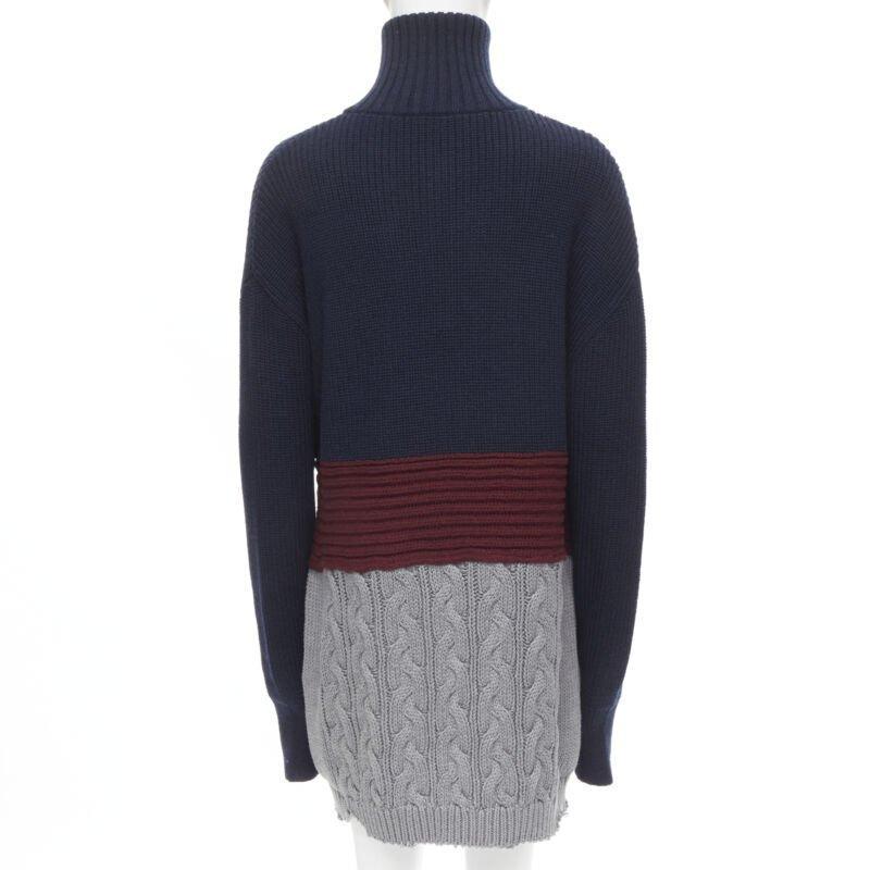 Men's BALENCIAGA 2019 Runway 3 layered cable knit distressed oversized sweater XS For Sale