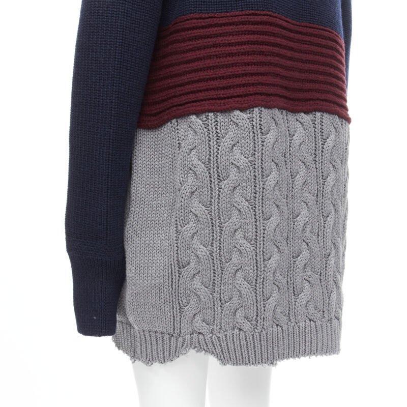 BALENCIAGA 2019 Runway 3 layered cable knit distressed oversized sweater XS For Sale 3