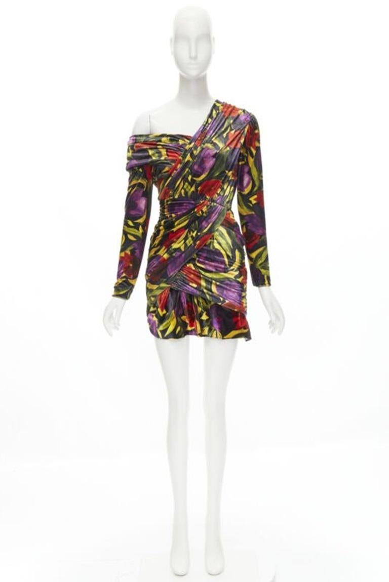 BALENCIAGA 2019 Pasarela Demna mini vestido drapeado de terciopelo floral FR36 S en venta 5
