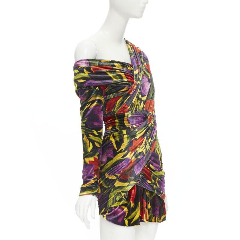 BALENCIAGA 2019 Pasarela Demna mini vestido drapeado de terciopelo floral FR36 S Marrón en venta