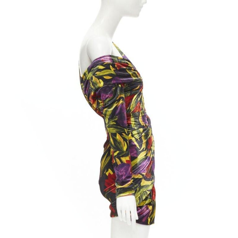 balenciaga floral mini dress BALENCIAGA 2007 black off white silk chifon floral panel satin mini dress FR36 S
