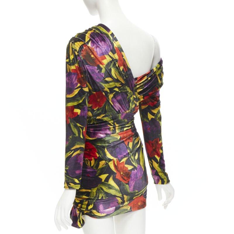 BALENCIAGA 2019 Pasarela Demna mini vestido drapeado de terciopelo floral FR36 S en venta 1