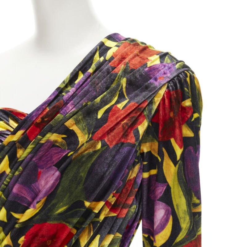 BALENCIAGA 2019 Pasarela Demna mini vestido drapeado de terciopelo floral FR36 S en venta 2