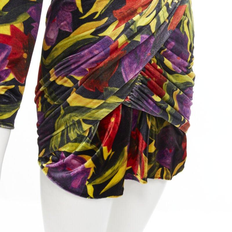 BALENCIAGA 2019 Pasarela Demna mini vestido drapeado de terciopelo floral FR36 S en venta 3