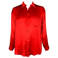 BALENCIAGA 2019 Size XXL Red Silk Button Up Long Sleeve Shirt