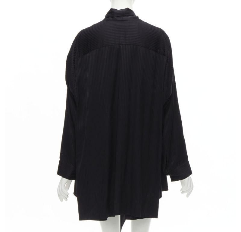BALENCIAGA 2020 Demna black striped pussy bow cascade hem oversized shirt FR36 S In Excellent Condition For Sale In Hong Kong, NT