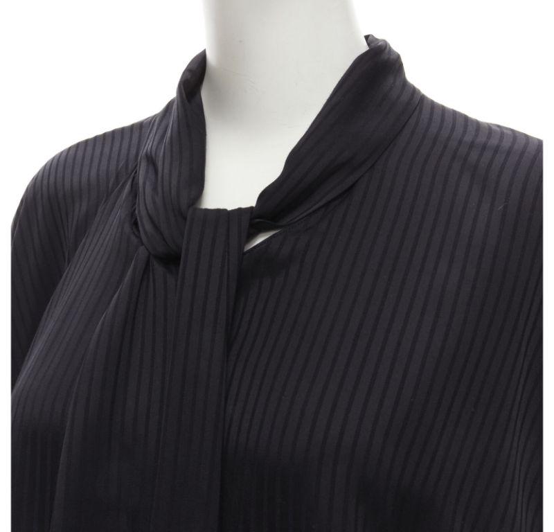 BALENCIAGA 2020 Demna black striped pussy bow cascade hem oversized shirt FR36 S For Sale 1