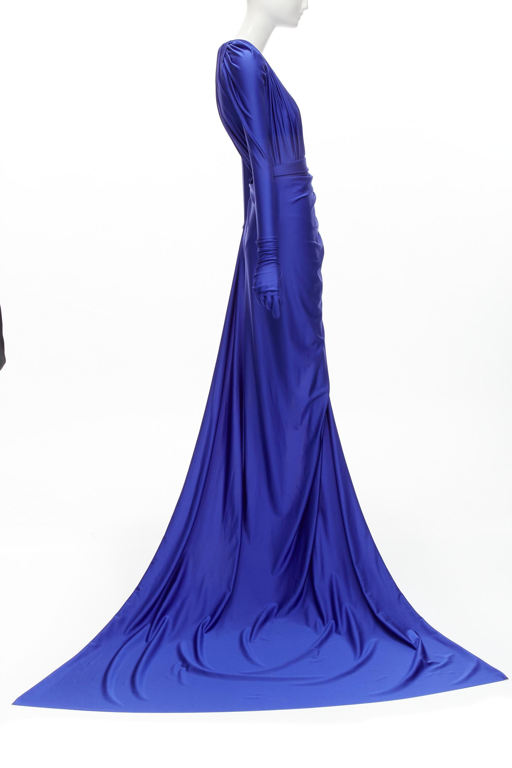 BALENCIAGA 2020 Demna Kim Kardashian cobalt blue gown with gloves FR36 S In New Condition In Hong Kong, NT