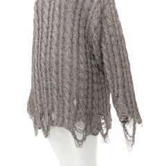 BALENCIAGA 2020 Demna metallic silver distressed hem turtleneck sweater S