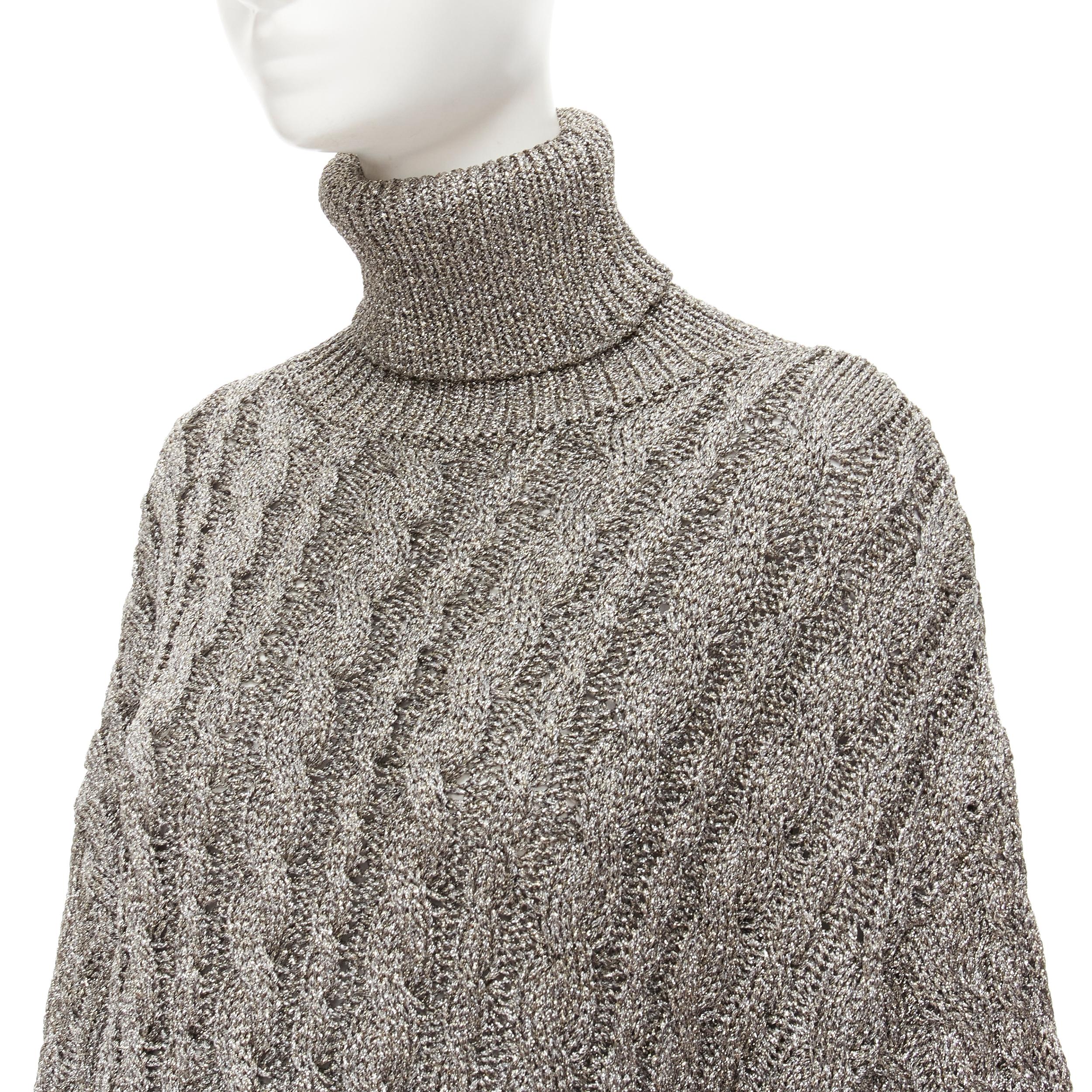 BALENCIAGA 2020 Demna metallic silver distressed hem turtleneck sweater S In Excellent Condition In Hong Kong, NT