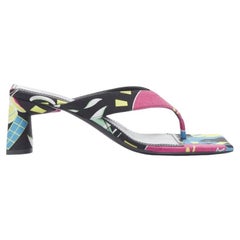 BALENCIAGA 2020 floral satin square toe mid heel mule thong sandals EU35