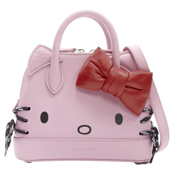 BALENCIAGA 2020 Hello Kitty Ville XXS pink red bow top handle crossbody bag