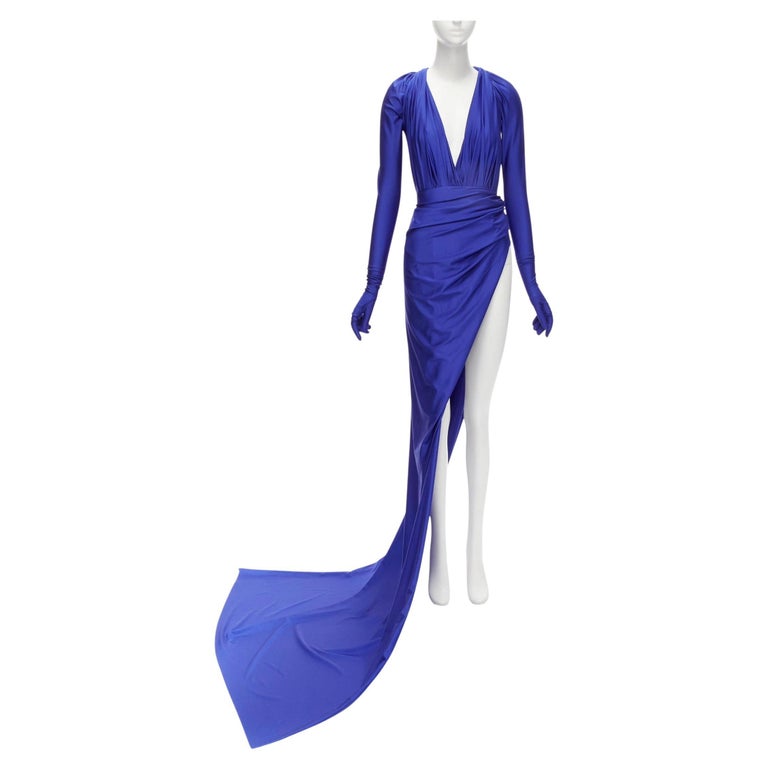 BALENCIAGA 2020 Runway Demna Kim Kardashian cobalt blue wrap gown gloves  FR38 S at 1stDibs