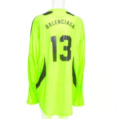BALENCIAGA 2020 Runway fluo yellow soccer graphic athletic jersey top shirt XL