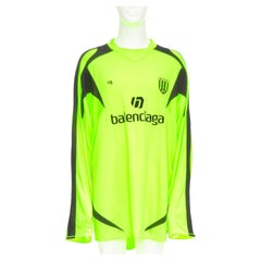 BALENCIAGA 2020 Runway fluo yellow soccer graphic athletic jersey top shirt XL