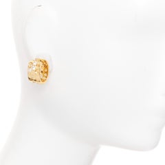 BALENCIAGA 2021 Demna gold tone logo crystals chunky U shape hoop earrings