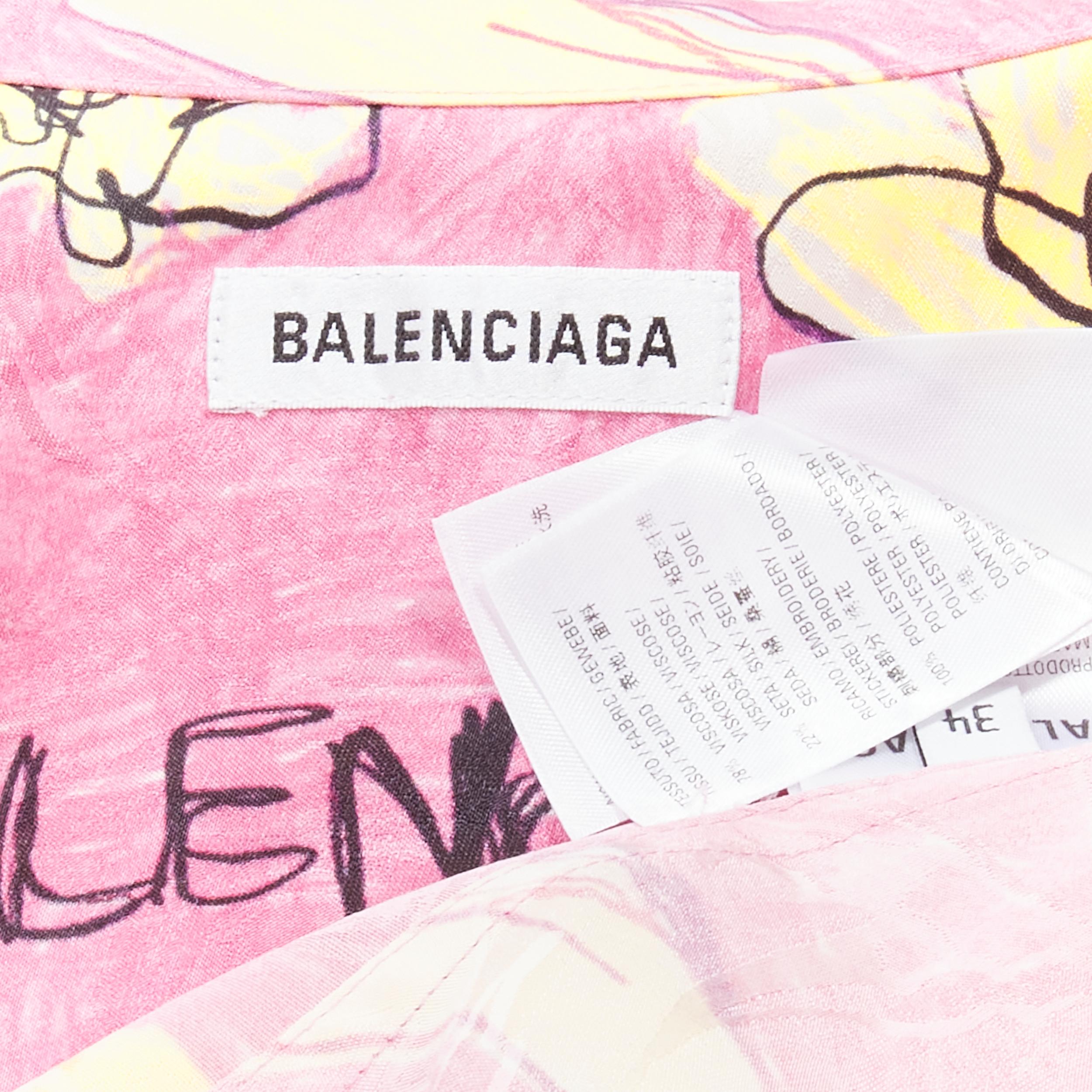 BALENCIAGA 2021 Julian Farade pink yellow floral deconstructed shirt FR34 XS 6