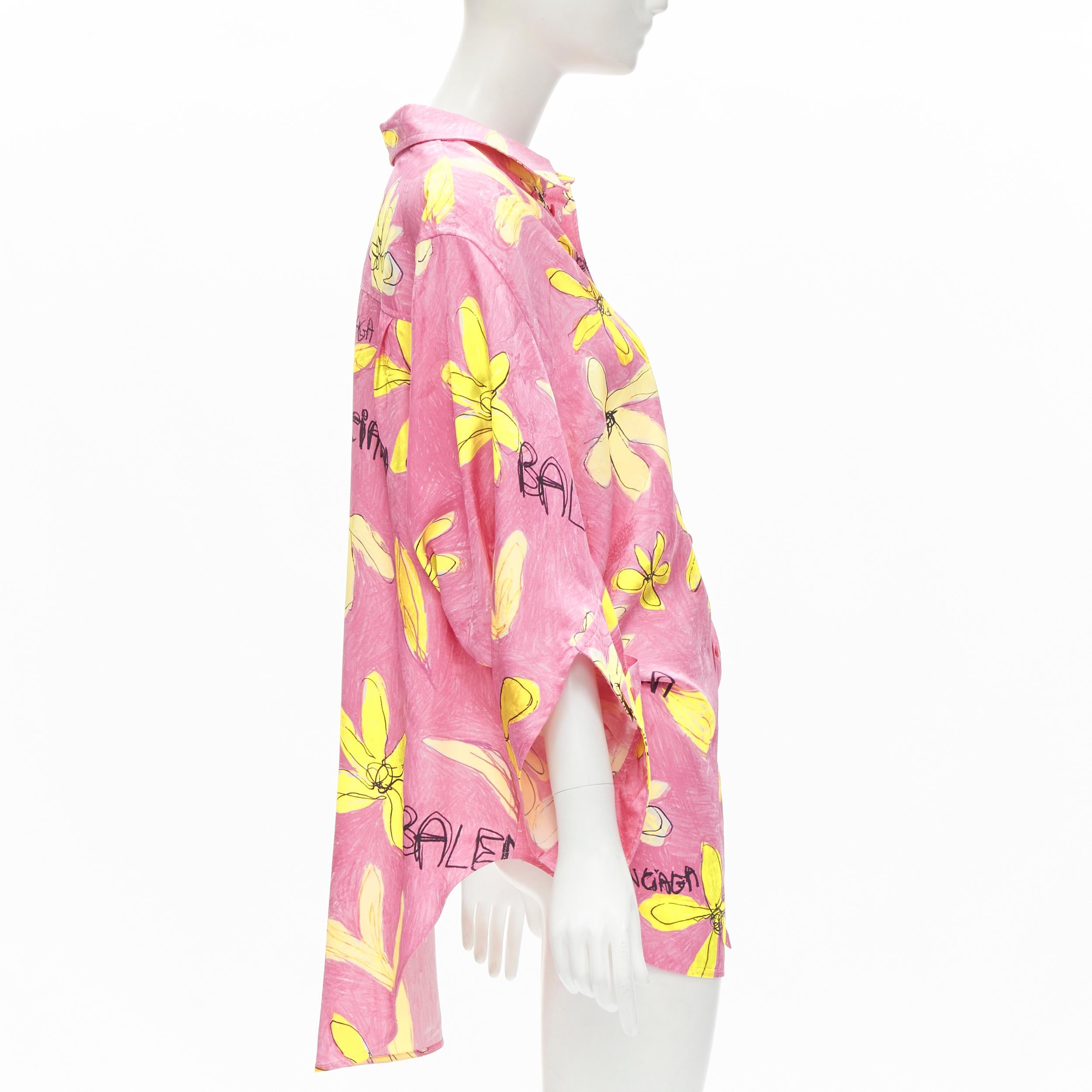 BALENCIAGA 2021 Julian Farade pink yellow floral deconstructed shirt FR34 XS 1