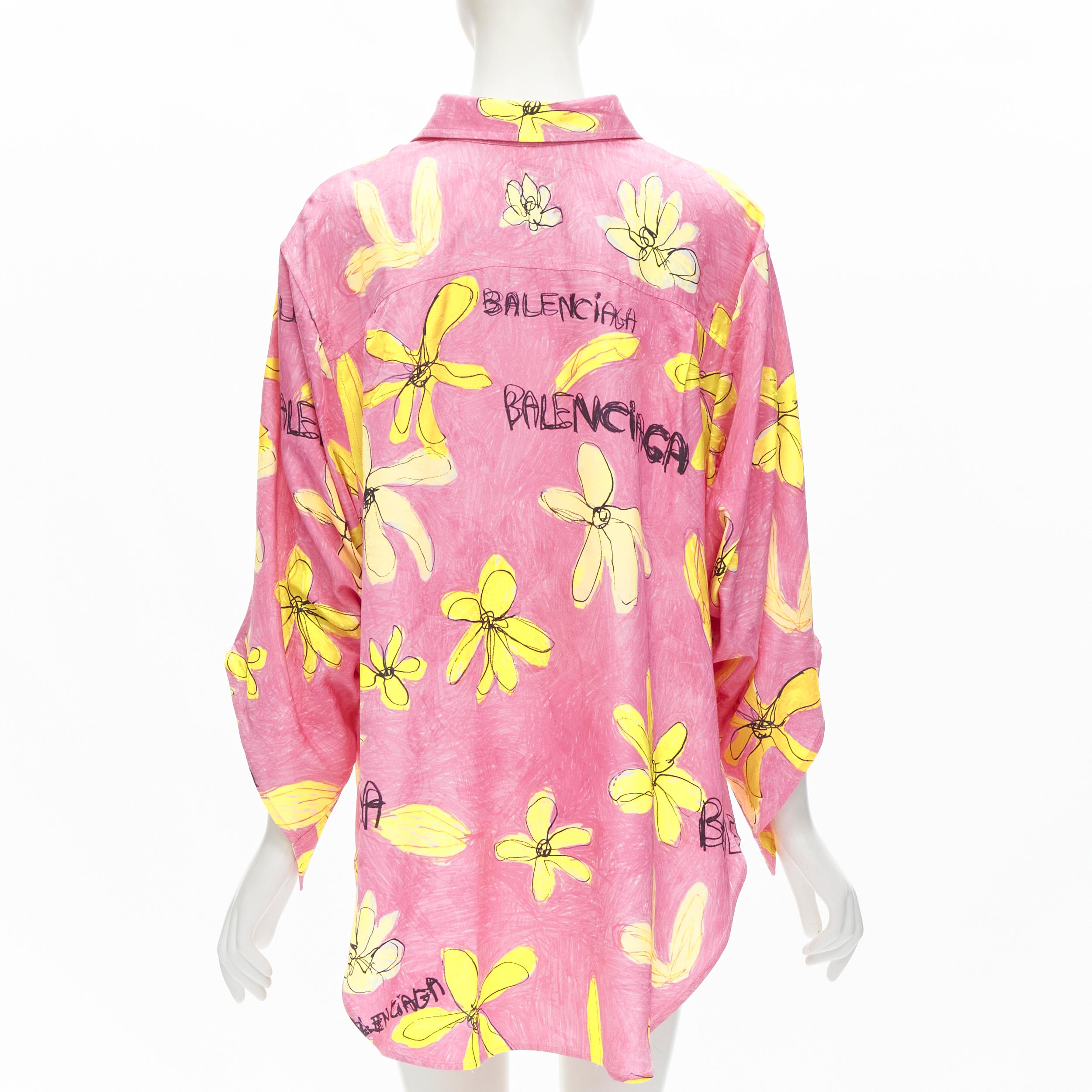 BALENCIAGA 2021 Julian Farade pink yellow floral deconstructed shirt FR34 XS 2