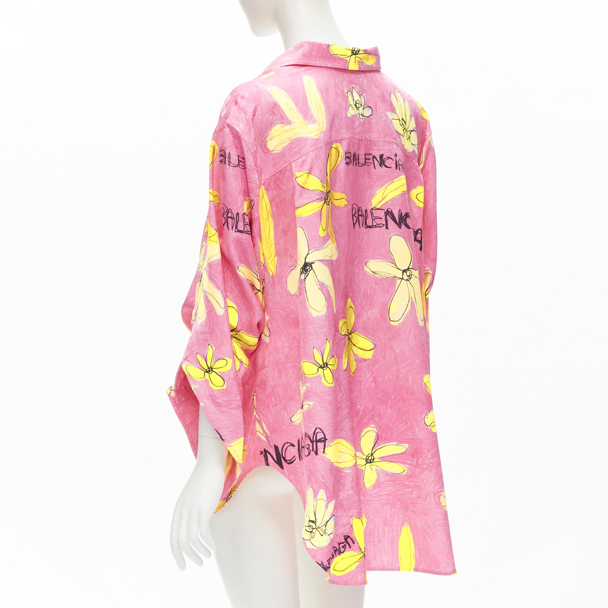 BALENCIAGA 2021 Julian Farade pink yellow floral deconstructed shirt FR34 XS 3