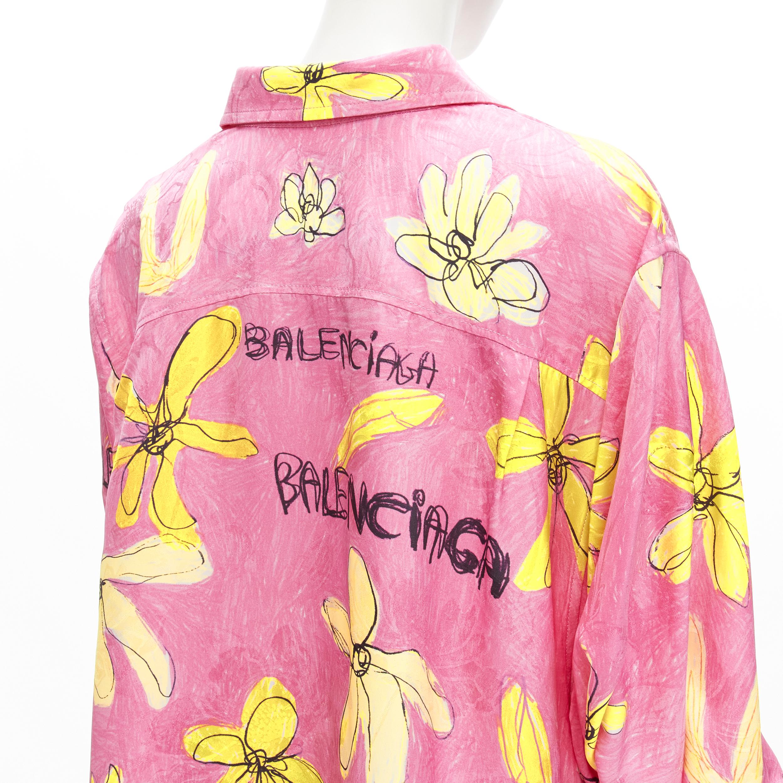 BALENCIAGA 2021 Julian Farade pink yellow floral deconstructed shirt FR34 XS 4
