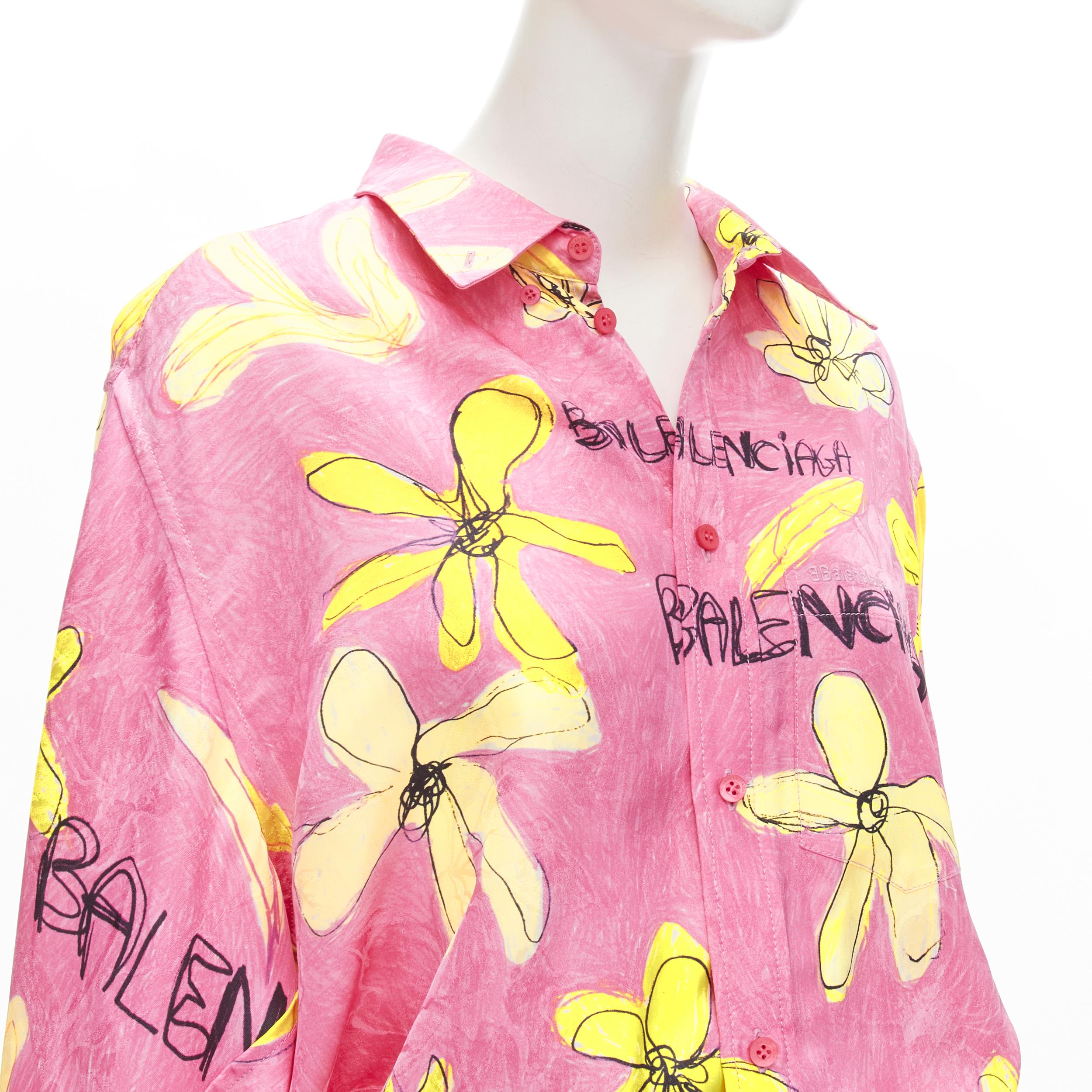 BALENCIAGA 2021 Julian Farade pink yellow floral deconstructed shirt FR34 XS 5