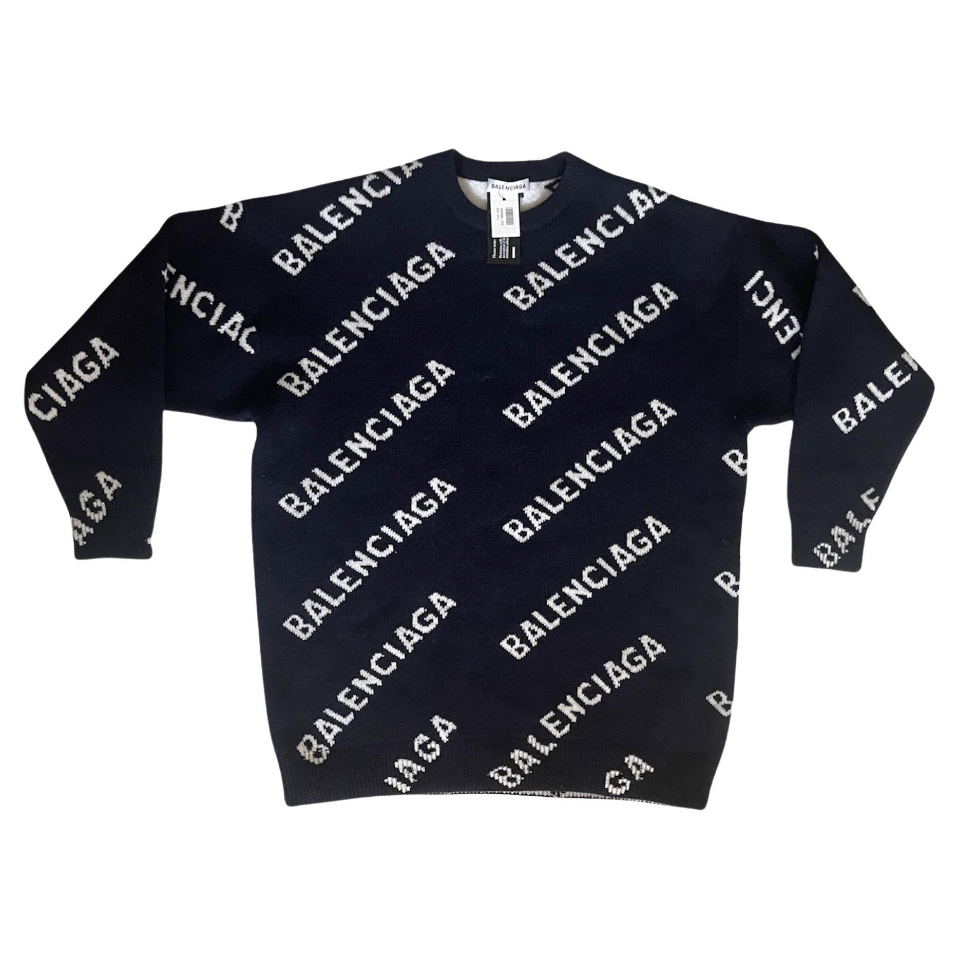 Balenciaga 2021 NEW WITH TAGS Navy Wool Blend Logo Sweater sz Large at  1stDibs | balenciaga sweater dhgate