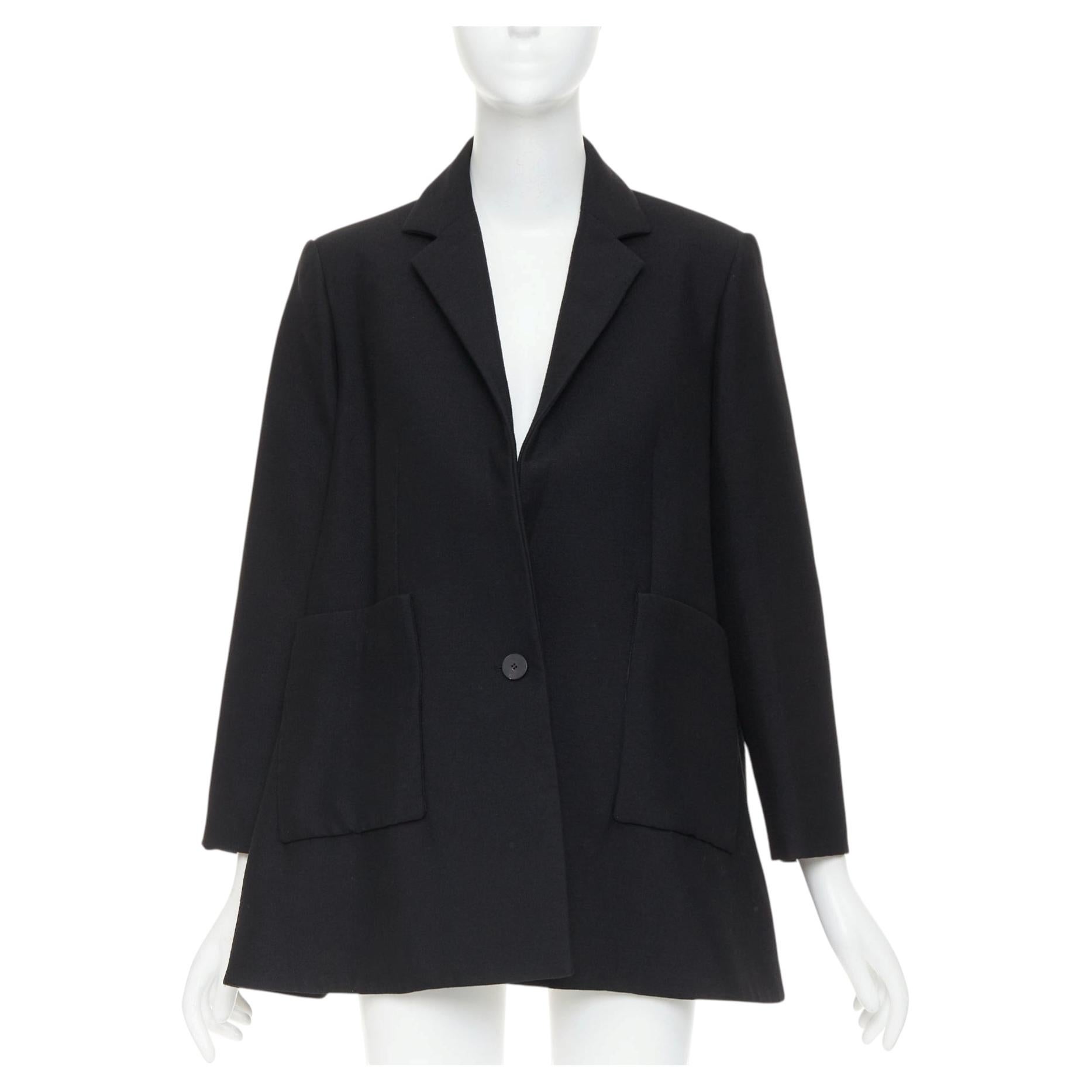 BALENCIAGA 2021 Trapeze black textured patch pocket A-line flared blazer coat For Sale