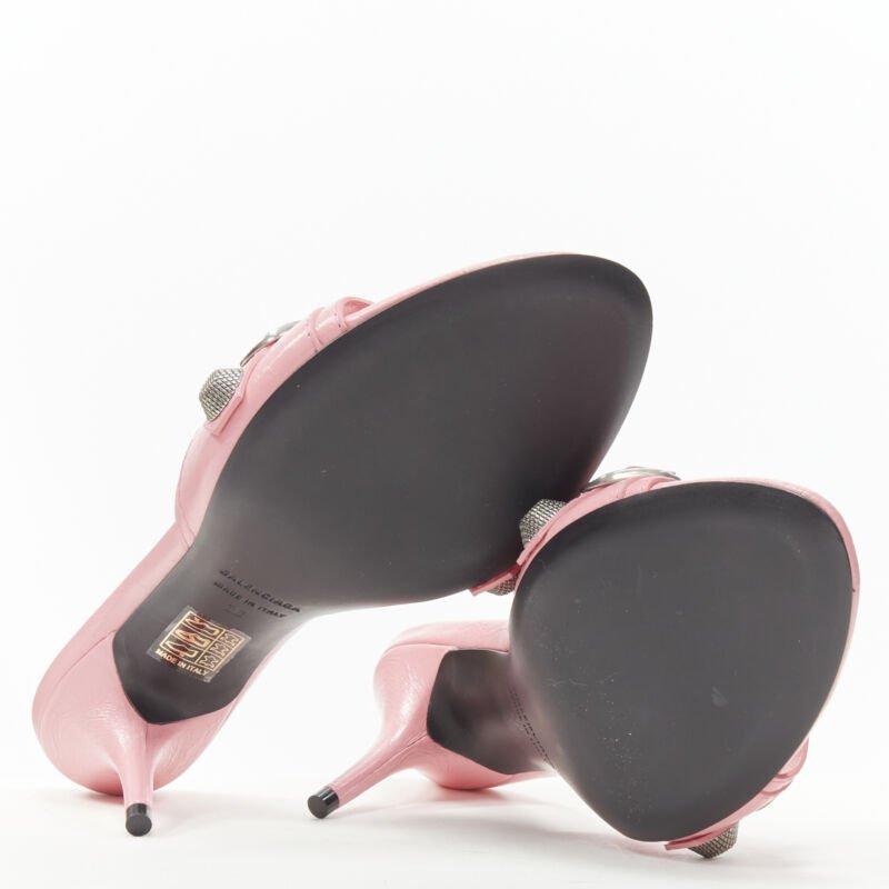 BALENCIAGA 2022 Cagole pink leather silver studded mule heel EU38 US8 For Sale 6