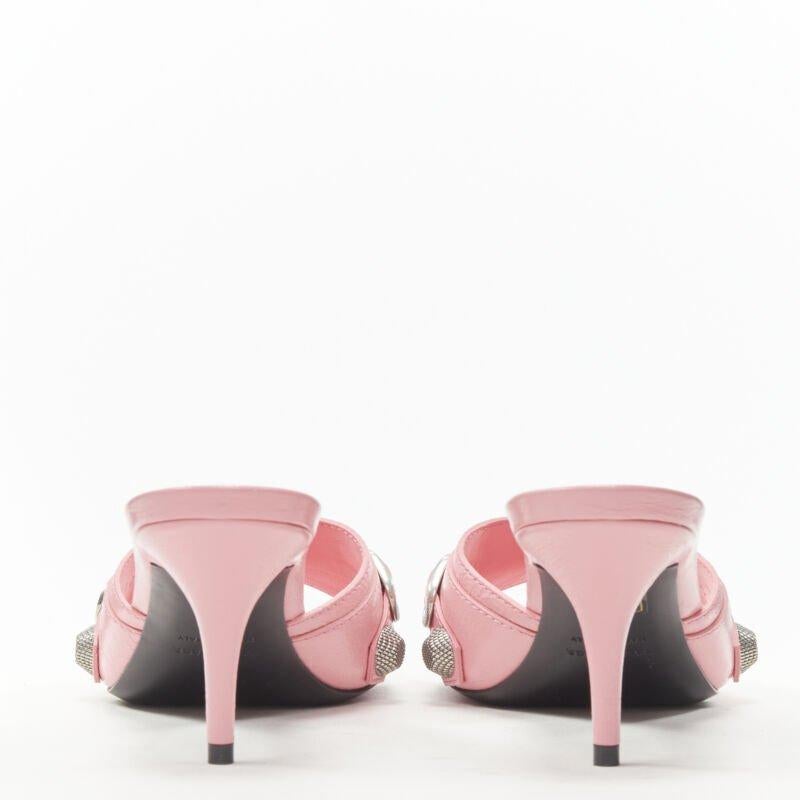 Women's BALENCIAGA 2022 Cagole pink leather silver studded mule heel EU38 US8 For Sale